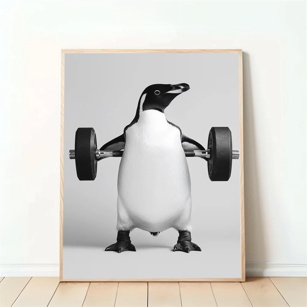 مضحك الحيوان اللياقة البدنية المشارك الدب سمور الماعز رفع الحديد ركل الكرة قماش اللوحة غرفة المنزل الديكور