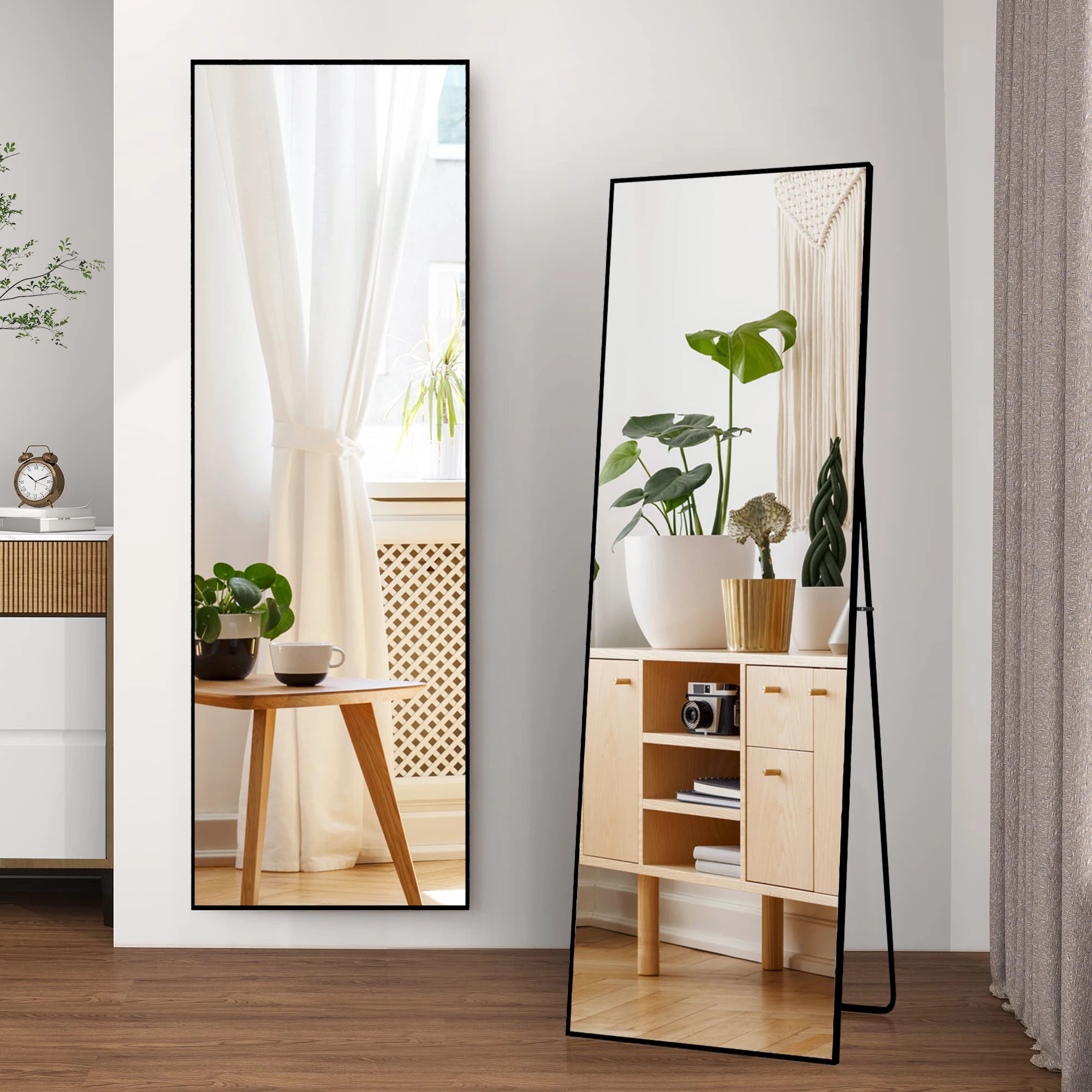 Rosahqnda Moderner quadratischer Bodenspiegel, Standspiegel in voller Länge, Schwarz und Gold, Heimdekor-Wandspiegel für Wohnzimmer, Schlafzimmer