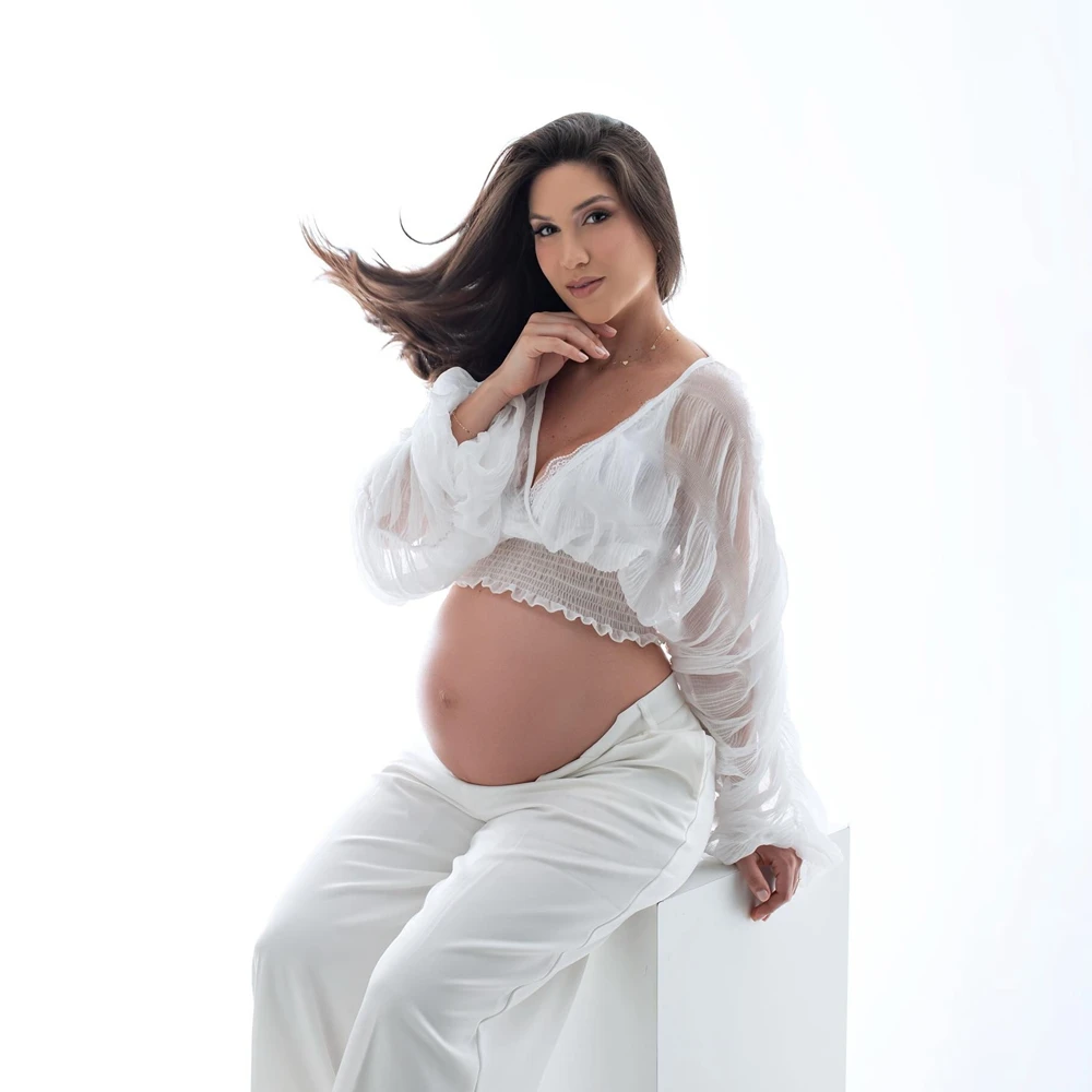 maternity-photography-suit-lantern-sleeve-v-neck-top-and-trousers-set-for-photo-shoot-pregnant-women-studio-pregnancy-outfit