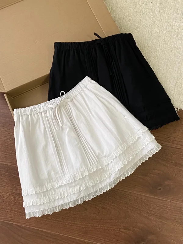 

Korean Sle Versatile Pleated Skirt 2025 New Summer ort Sweet Age-Defng Wood ain White A-Line Skirt