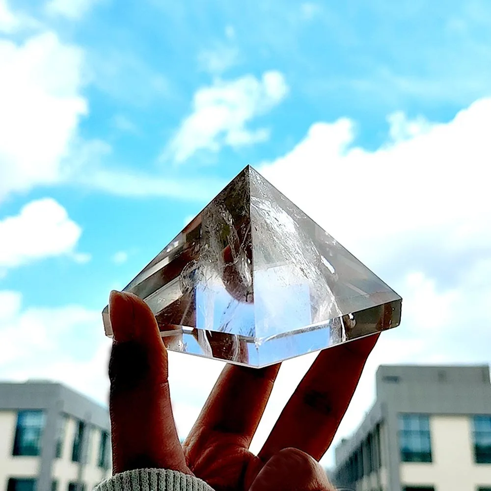 Natural Clear Quartz Pyramid Statue Four-sided Egypt Tower, Feng Shui Crystal Ornament, Living Room Reiki Healing Decor Gift