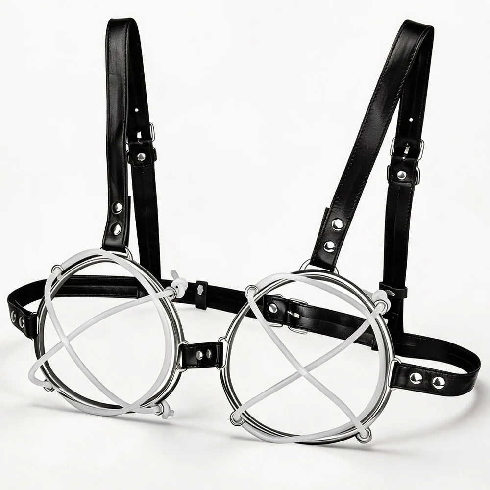LEZEE Wearable Binding Corset Sexual Belt Breast Steel Hoop Ring Shrink Breast Bondage Belt Chest Harness Reastraint Bra