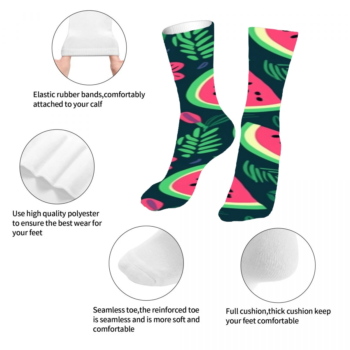 Watermelon Slices And Leaves Mens Womens Funny Crew Socks Cool 3D Printed Design Socks Fashion Comfortable Basketball Socks