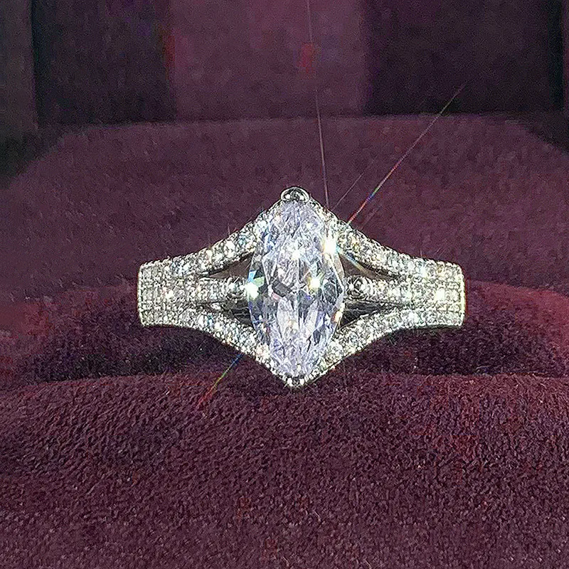 925 فضة عصري فاخر ماركيز قطع الدائري للنساء مشرق AAA مكعب زركونيا المشاركة الزفاف الزفاف الفرقة مجوهرات
