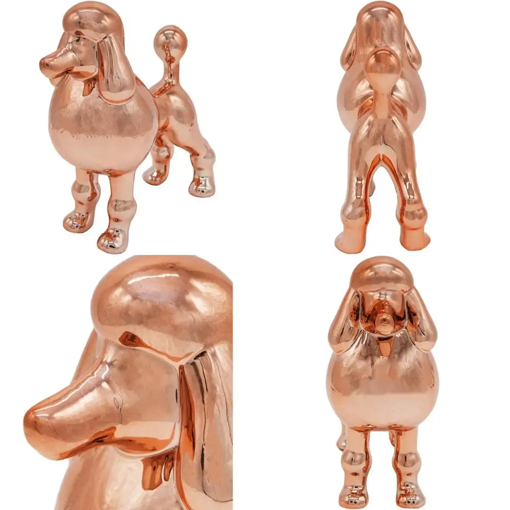 

Металлическая керамическая статуя пуделя из розового золота - декоративная фигурка собаки для уличного сада для дома - элегантная скульптура высотой 9 дюймов