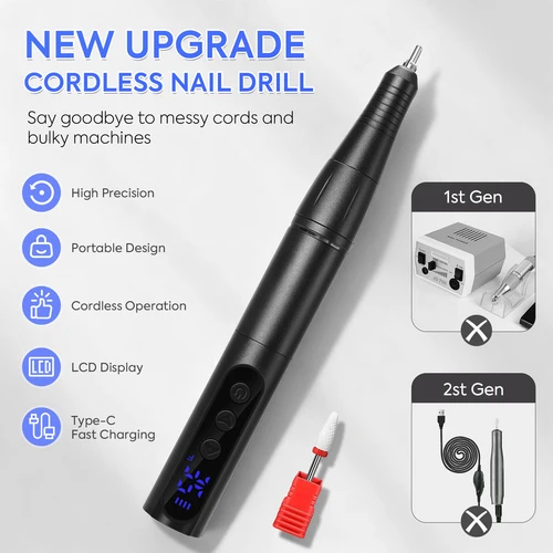 Imagen 2 del producto Taladro de uñas inalámbrico de 35000RPM, lápiz de pulido de uñas USB, máquina perforadora de uñas recargable, taladro de manicura portátil para el hogar
