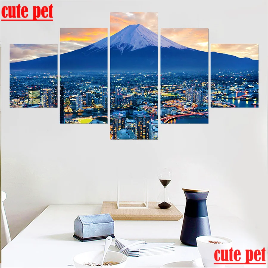 

Mount Fuji Japan Diamond painted DIY Mosaic rhinestone cross stitch square and round Diamond Painting 3D puzzle 5PCS cute pet