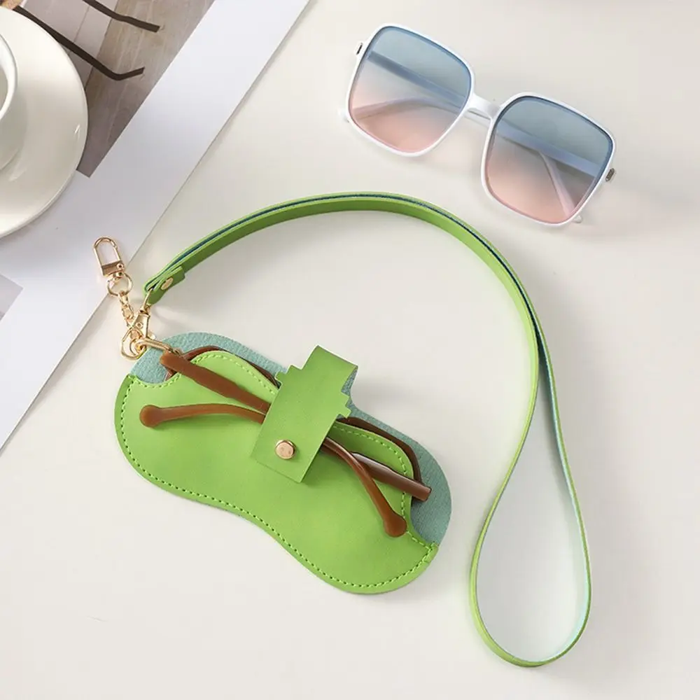 Tas Penyimpanan Kacamata Hitam Kulit PU Warna Solid dengan Tali Penyandang Kacamata Gantung Tempat Kacamata Hitam Portabel Tahan Lama