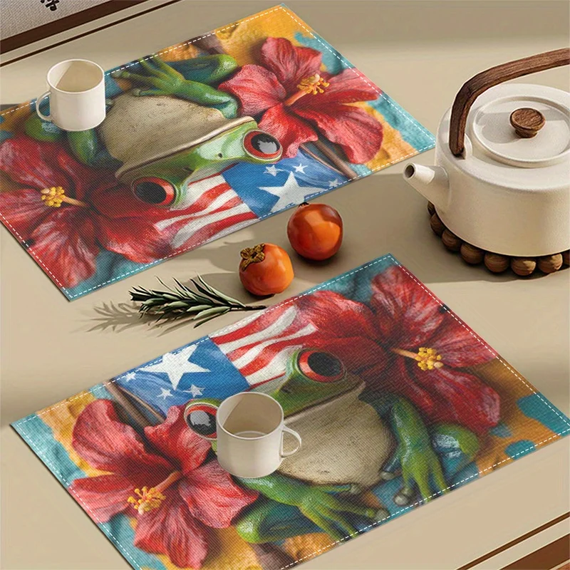 2pc D Flat Printing Frog With The Flag Of Puerto Rico On Its Back Printed Placemats Washable High Quality Place Mats For Dining