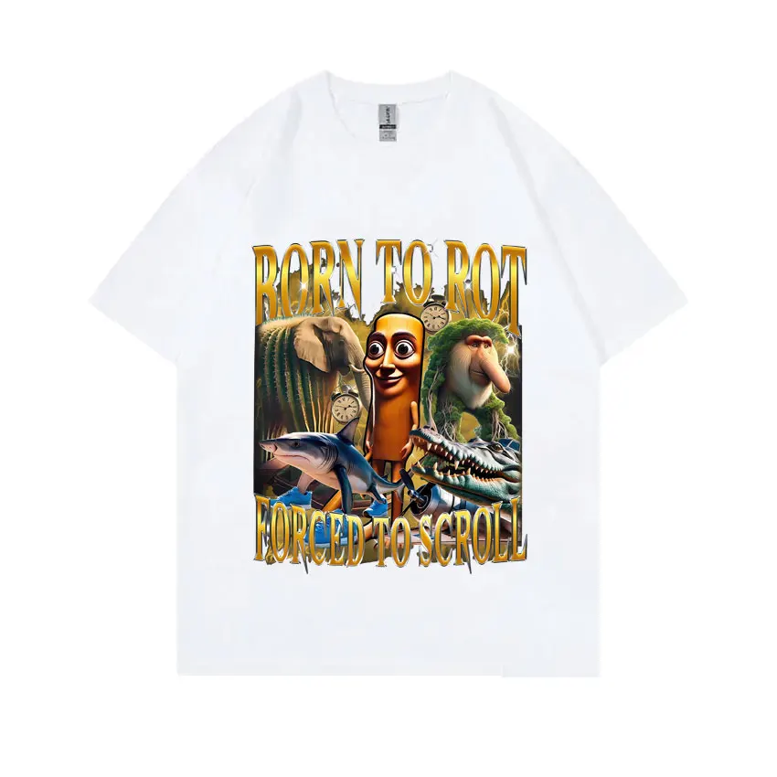 

Born To Rot Forced To Scroll Tralalero Tralala Brr Brr Patapim Bombardiro Crocodilo Tung Tung Tung Sahur T-shirt Man Casual Tees