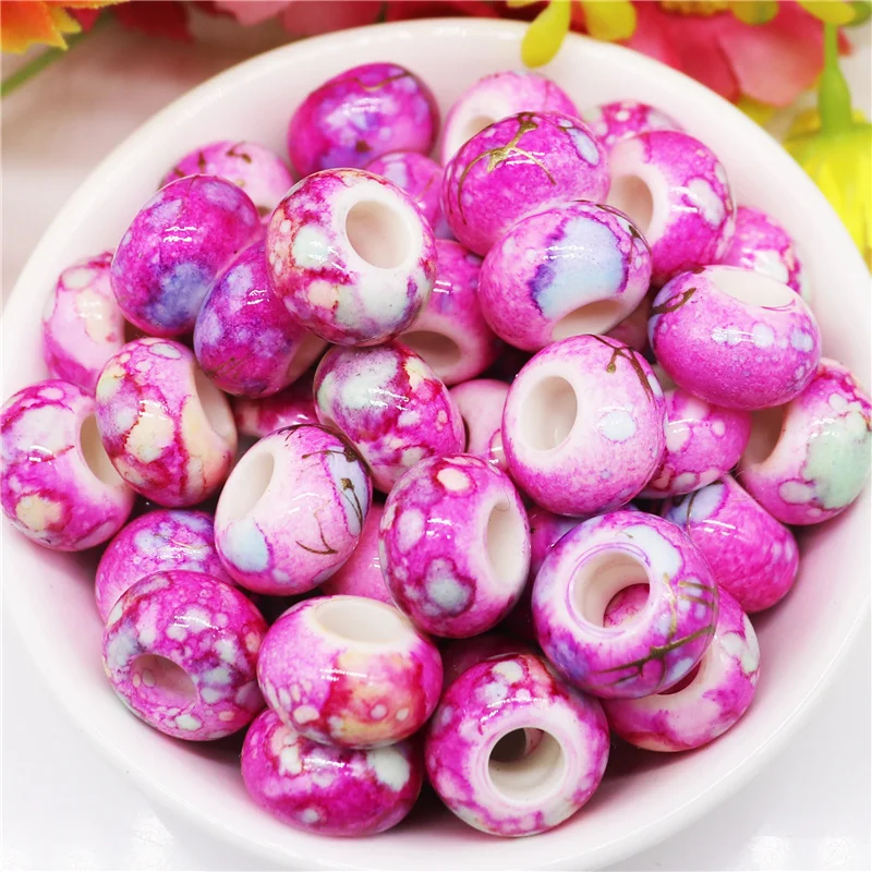 10Pcs Lot New Marble Patterns Resin Murano Beads Round Loose Spacer European Beads Charms Fit Bracelet Jewelry Garden Decor Bar