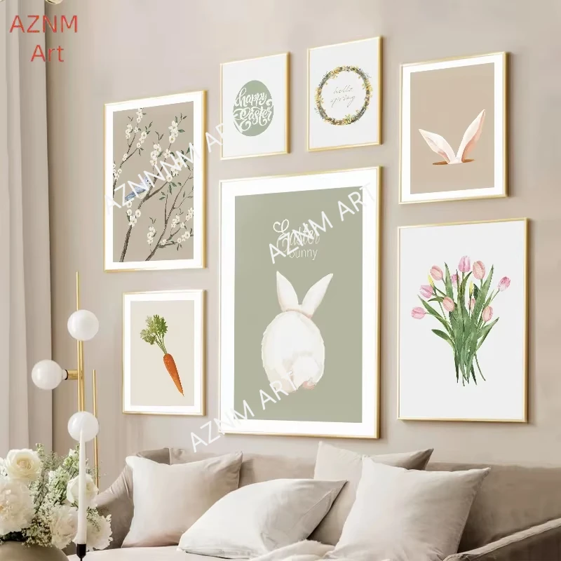 1 Stück Osterhase Radieschen-Ei Poster Frühling Cartoon Mädchen Kinderzimmer Wandkunst Leinwanddruck Bilder Raumdekoration