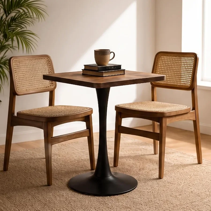 Small Square Tulip Dining Table With Thickened Edge Metal Pedestal