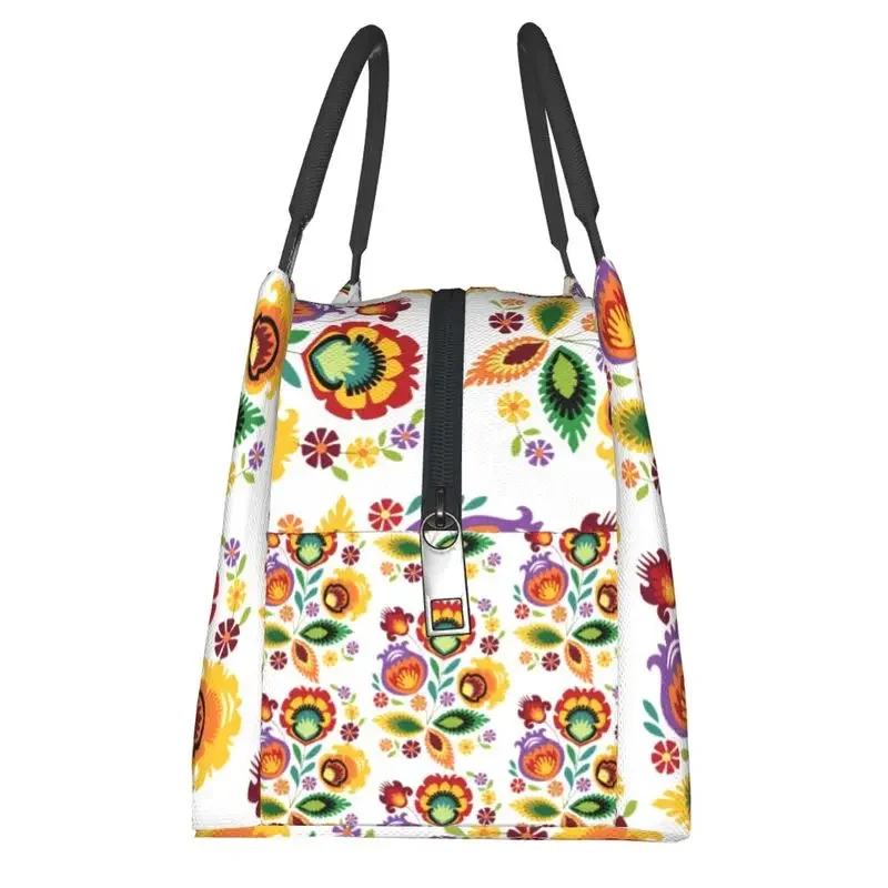 Polish Folk Flowers Lunch Bag Men Women Thermal Cooler Insulated Poland Floral Art Lunch Box for School Work Picnic Food Tote