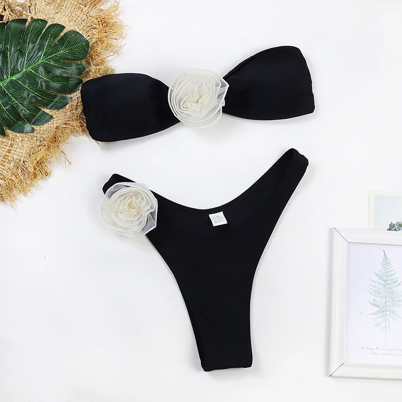 2025 Sexy Push Up Micro Bikini mujer traje de baño femenino 3D flor traje de baño Tanga Bikinis conjunto brasileño playa traje de baño Biquini
