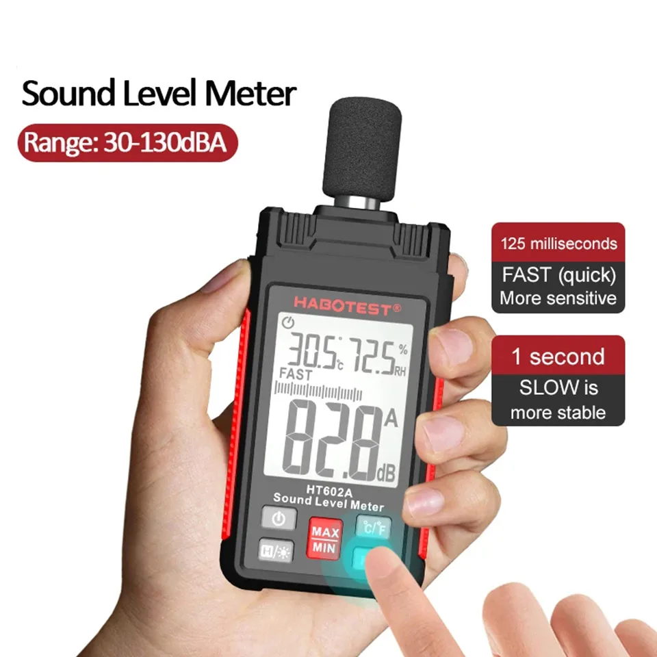 HABOTEST HT602 Digital Sound Level Meter Decibel Monitoring Tester 30-130dB Noise Meter Portable Noise Volume Measuring Gauge