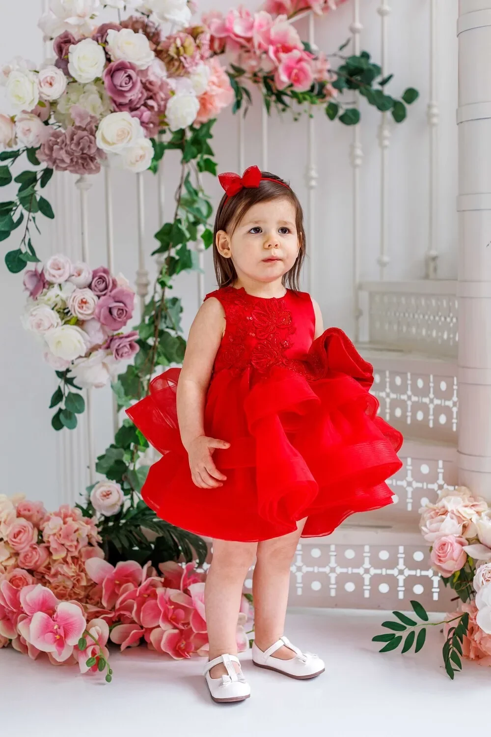 Customised Color Organza Layered Flower Girl Dress Tulle Puffy Tiered Appliques for Little Baby Girls Birthday Party Gowns