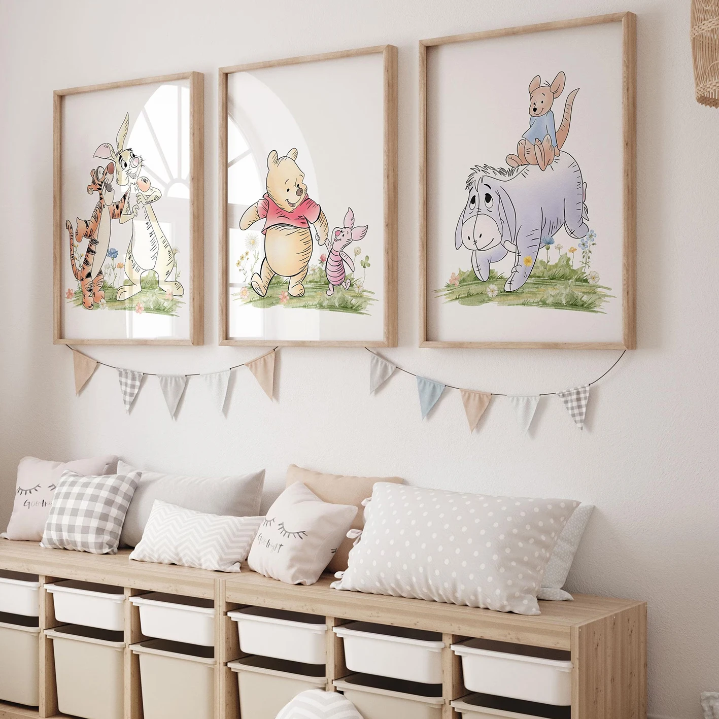 

Three Winnie the Pooh and Friends wall murals，Winnie the Pooh Disney classic style posters，children's room decoration gifts