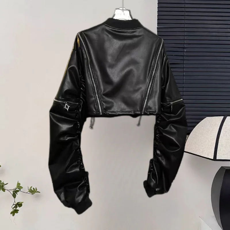 

Internet Celebrity Same Autumn New Hot Street Style Zipper Pocket Black And White Color Block Motorcycle Casual Jacket Coat