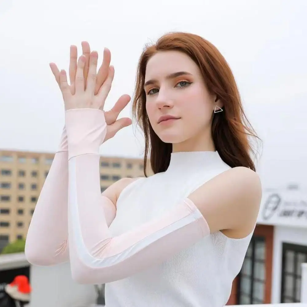 Велоспорт Вождение Бег Ледяной шелк Рукава Защита от солнца Солнцезащитный крем Налокотник Анти-УФ-перчатки без пальцев