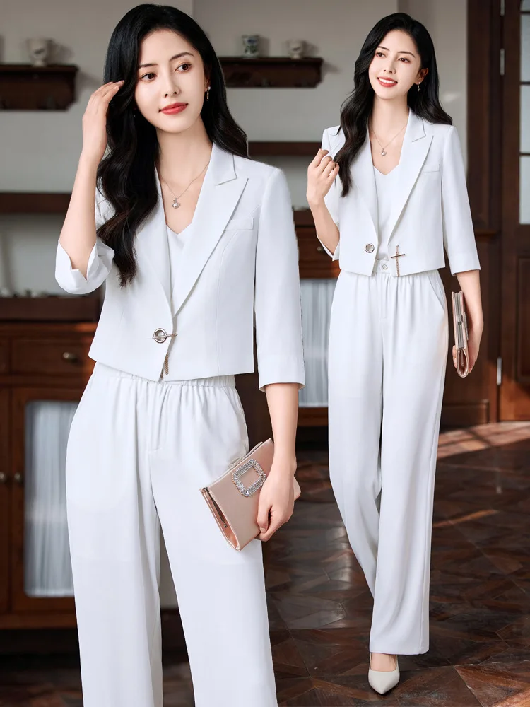 

Short Suit Suit Women2024Summer New Temperament Goddess Style Small Three-Quarter Sleeve Business Wear Two-Piece Suit