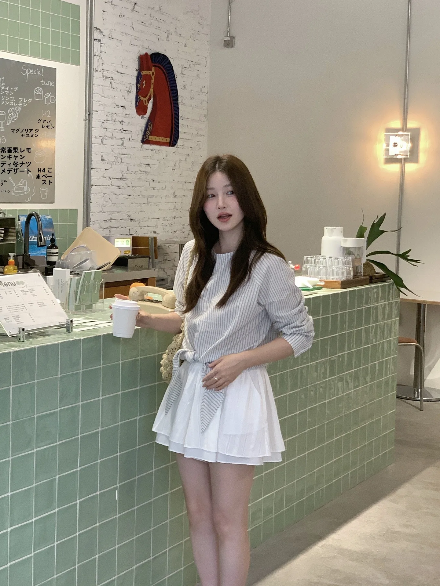 

Miao Striped Long Sleeve round Neck Shirt Women's Korean Style Spring Inner Wear Top Breathable Cotton Casual Commute