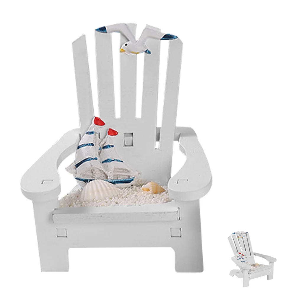 

Beach Decor Chair Decoration Miniature for Micro-landscape Chaise Longue White Wooden