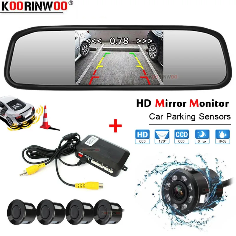 

Koorinwoo Dual Core CPU Video System Visible Car Parking Sensors Backup Radar Detector 4 Sounds Show distance on Display Monitor