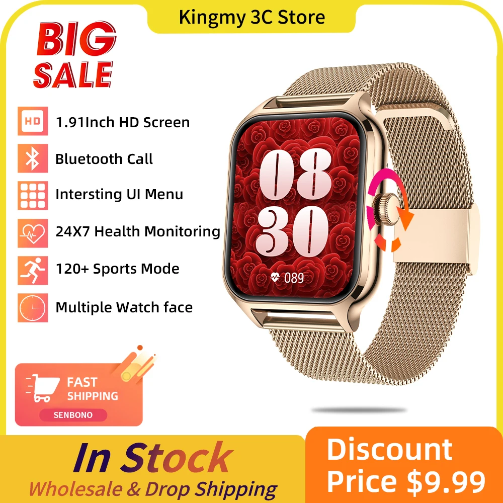 

SENBONO New Smartwatch Women's Bluetooth Answer Call Heart Rate Blood Oxygen Sport Track Smart Watch Men Women for IOS Androird