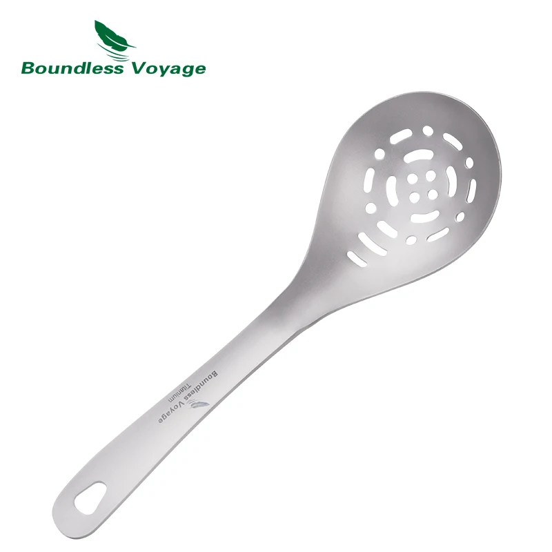 Boundless Voyage Colander Skimmer with Handle Titanium Spoon for Kitchen Cooking Draining and Frying Camping Tableware Ti1038A