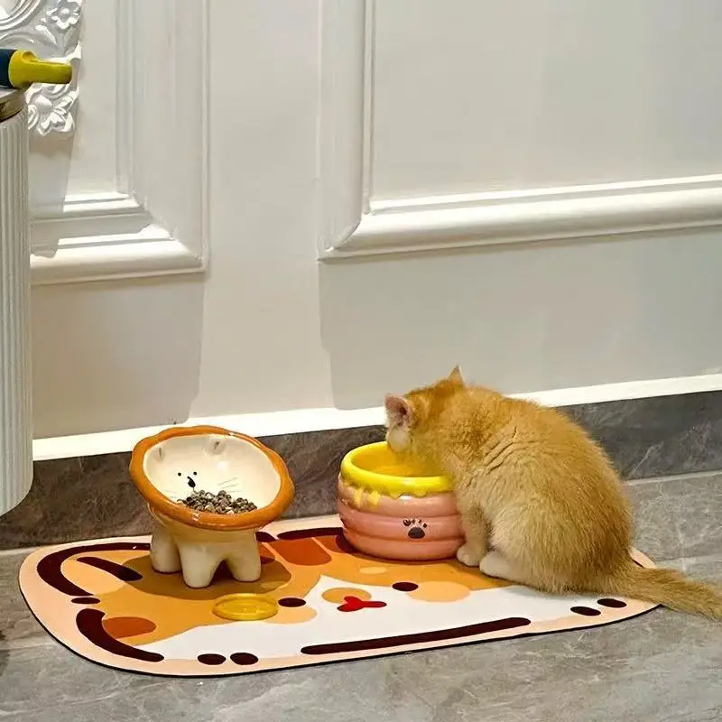 

Керамическая миска для кошек, защита от косых шеи на высоких ножках, пищевая миска, которую нелегко стукать поверх большого диаметра, защита от черного подбородка в