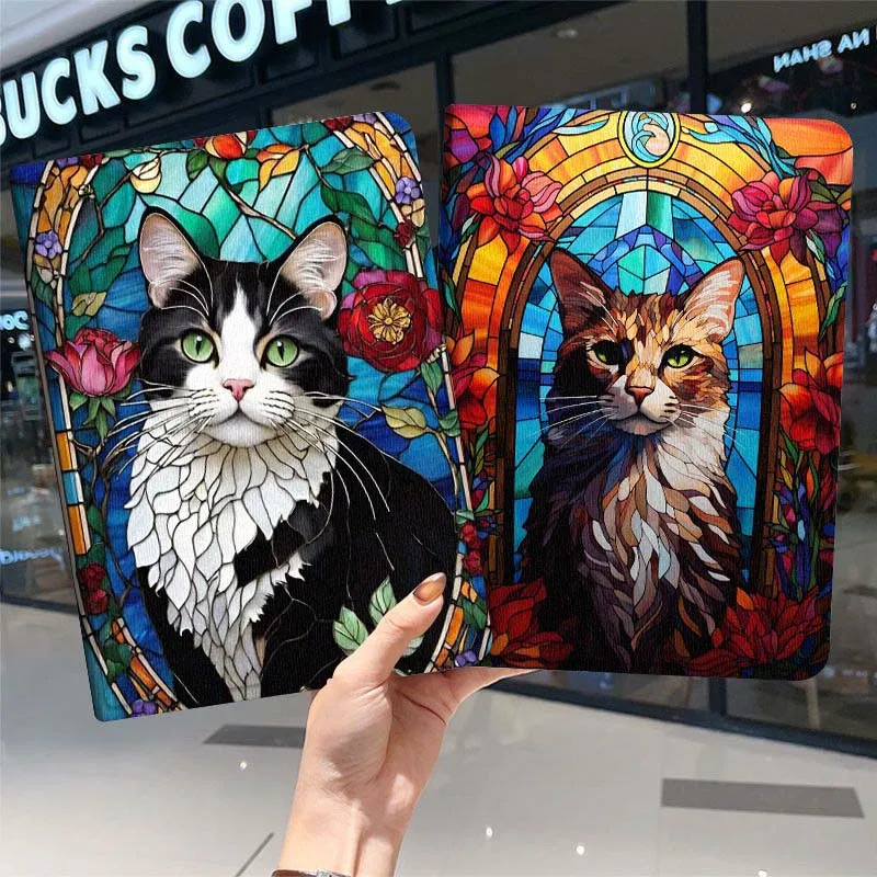 

Stained Glass Cat Art Tablet Case For iPad Pro Air Mini 1 2 3 4 5 6 7 7th 8th 9th 10th 11th 10.2 9.7 10.5 10.9 11 2024 2025