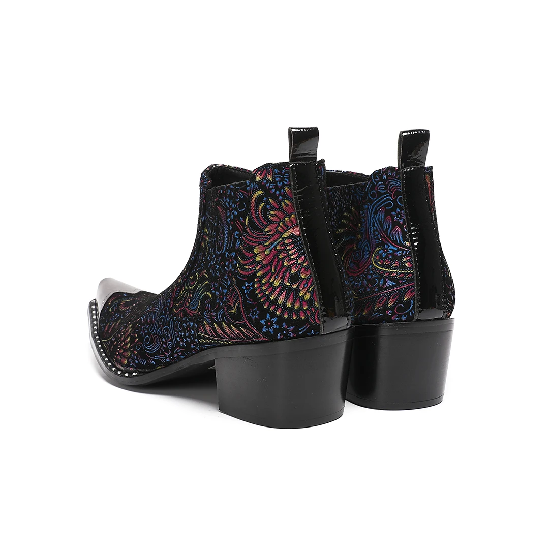 Fashion Metal Pointed Toe Men Genuine Leather Ankle Boots Zipper Pattern Motorcycle Short Boots Male Party Dress Shoes Big Size - view 4
