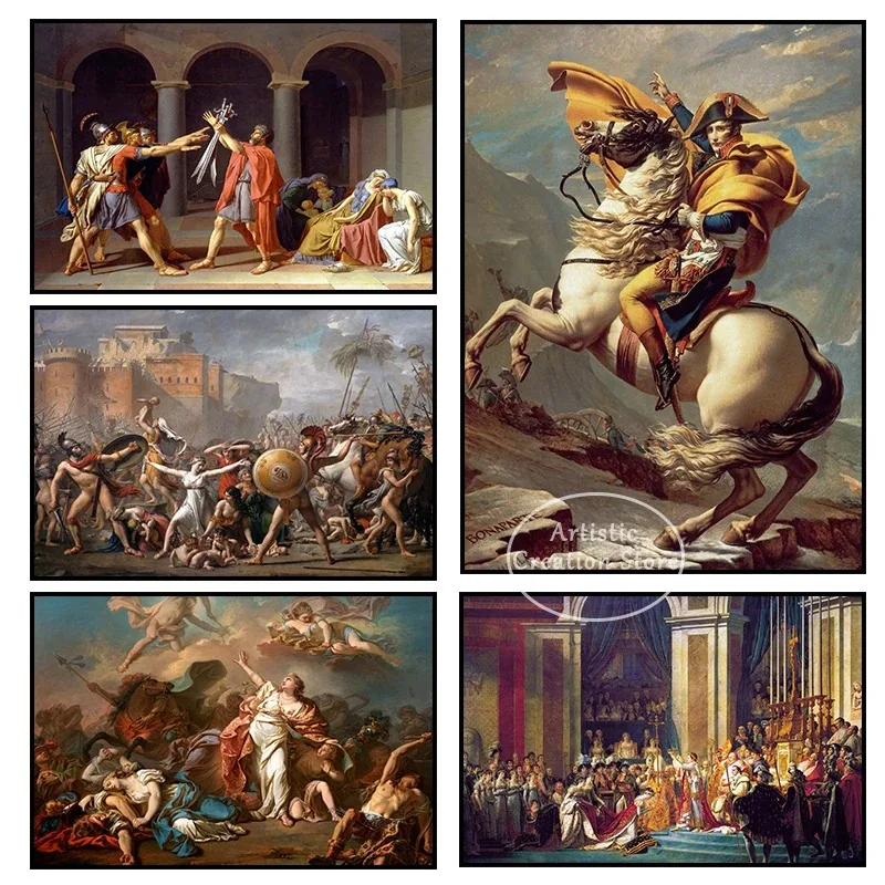 Napoleon Crossing The Alps (1800) Canvas Painting Jacques-Louis David Prints Wall Art Pictures Living Room Wall Art Home Decor