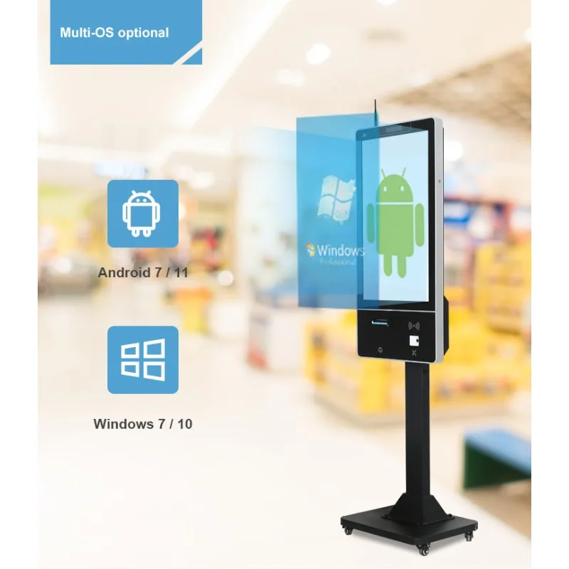 Self Service Ordering Kiosk 21.5 23.8 Inch Touch 80mm Thermal Printer for Commercial Public Areas