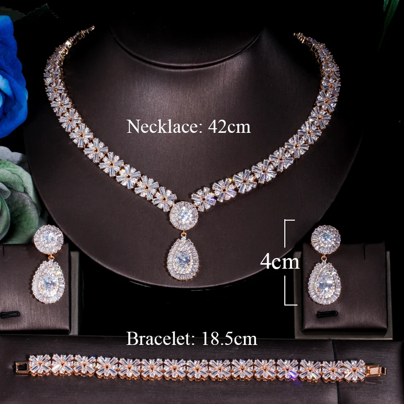 ThreeGraces 3pcs Luxury Cubic Zirconia Stone Necklace Earring Bracelet Bridal Wedding Evening Party Jewelry Set for Women TZ983