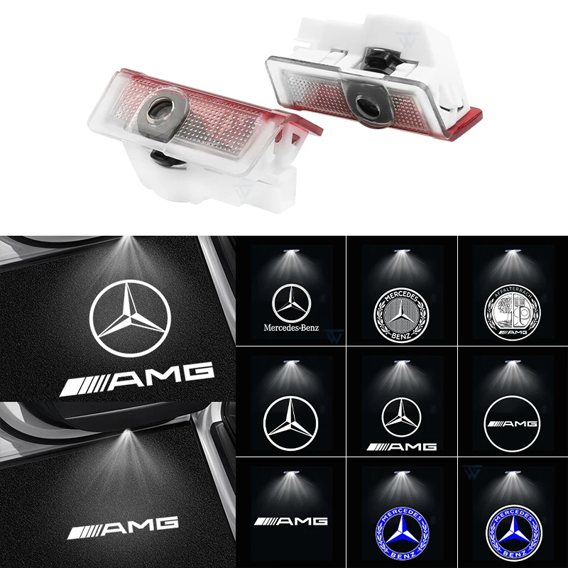 2Pcs HD LED Car Door Lights Logo Laser Decor Ghost Lamp For Mercedes Benz W176 W205 W166 W246 W212 A B C M ML GLA GLS E Class