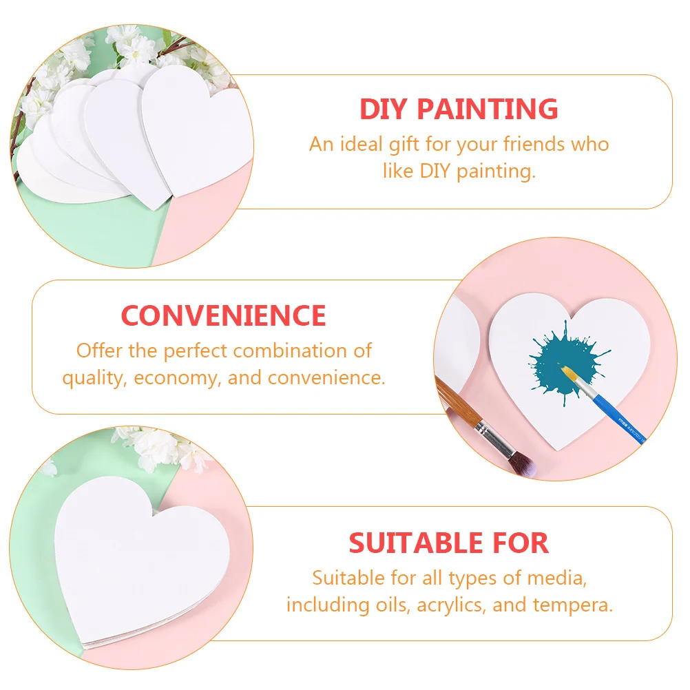 

6Pcs Heart Shape Cotton Oil Painting Board Art Panels Smooth Surface Easy Carry Storage DIY Gift Heart Shape Panels