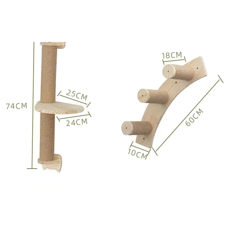 Wall Mounted Solid Wood Climbing Frames Set Scratching Post Tree Cats Hiding House Pets Beds and Furniture Cats Toys Accessories