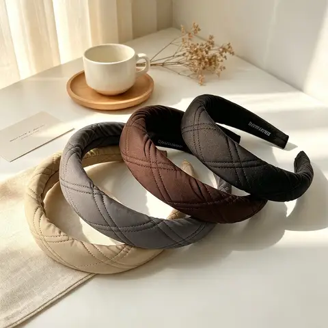 Solid Color Wide Band Rhombus Stitching Headband for Women Hair Hoop Soft Comfort Hairband Fashion Daily Makeup Hair Accessories