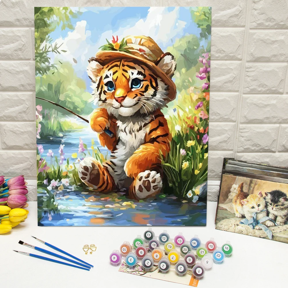 Huacan Digitales Ölgemälde Tiger Malen nach Zahlen auf Leinwand Tier DIY-Set für Erwachsene Bastelbedarf Kunstbedarf Wohndekoration Geschenk