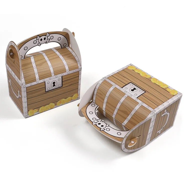 Pirate Treasure Chest Candy Treat Boxes with Handle,Cardboard Goodie Gift Boxes for Kids Birthday,Halloween,Pirate Theme Party view 3