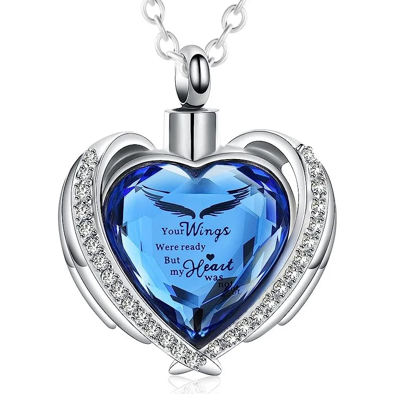 قلادة جرة تذكارية لمجوهرات حرق الجثث على شكل قلب - تذكار من الفولاذ المقاوم للصدأ للرماد/الشعر مع زجاج أرجواني وأزرق #6