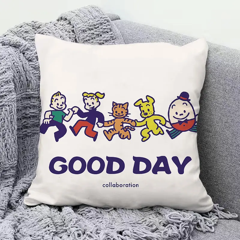 Cute Girl Boy Pillowcase Good Day Pillows Case Decor Home Kids Child Bed Sofa Bedroom Living Room Decoration Pillow Covers 45x45