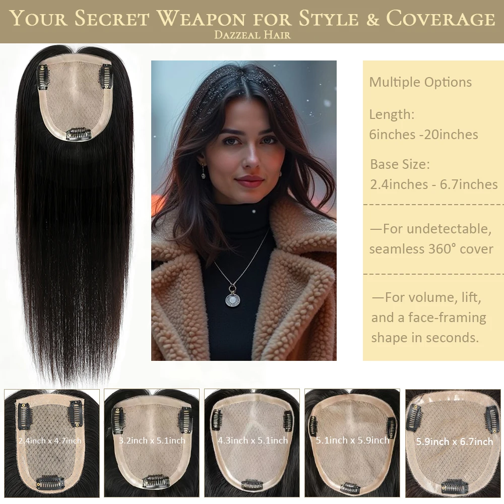 Toppers de cabelo humano com base de seda sem peso, para mulheres, europa, grampo de cabelo, extensão, cobertura perfeita, topper indetectável