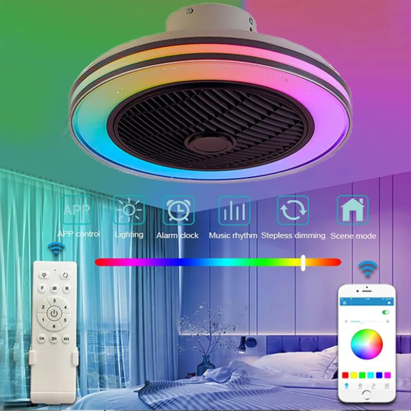 50CM RGB Ceiling Fan With LED Light Smart Remote Control Chandelier Electric Silent Sealing Fan Lamp For Home Room Lighting