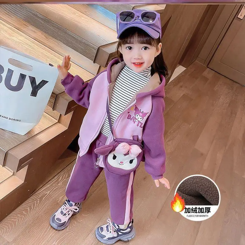 

Kawaii Kuromi Sanrio Children Cute Cartoon Long Sleeve Sportswear Student Comfortable Warm Hoodie Trousers Jacket Gift for Kids