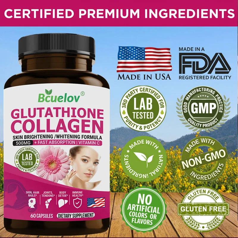 Glutathione Collagen Supplement - Supports Healthy Skin, Hair, Nails, Bones, Antioxidant