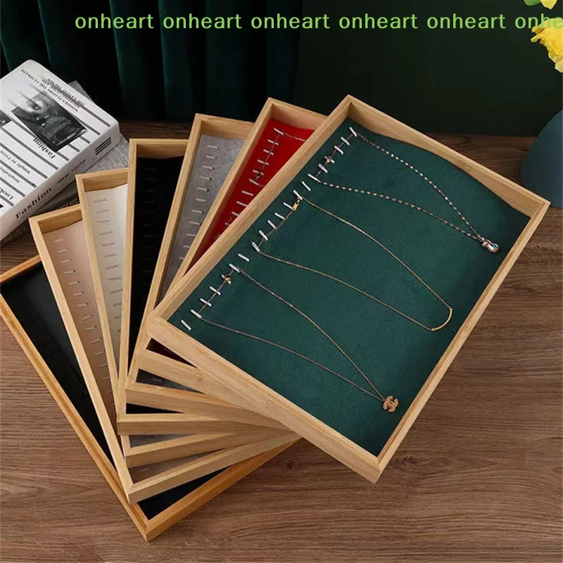 

[C]Velvet Bamboo Jewelry Display Tray Ring Earring Necklace Bracelet Pendant Organizer Jewelry Storage Tray For Drawer