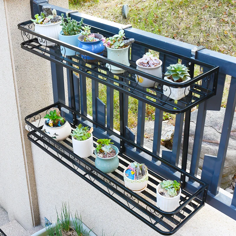 Stainless Steel Balcony Planter Hanger Multi-Tier Railing Flower Shelf Space-Saving Plant Organizer Rustproof Outdoor Pot Holder